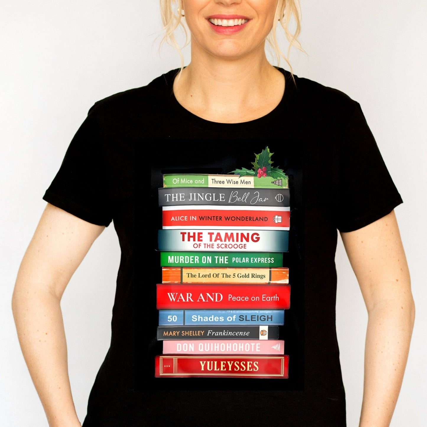 Funny Book Puns Ladies Christmas T-Shirt